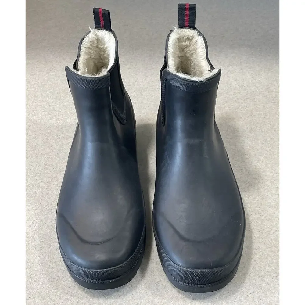 Tretorn Women's Size7 Lina Chelsea Rain Boots Black Rubber FAUX Fur Lined